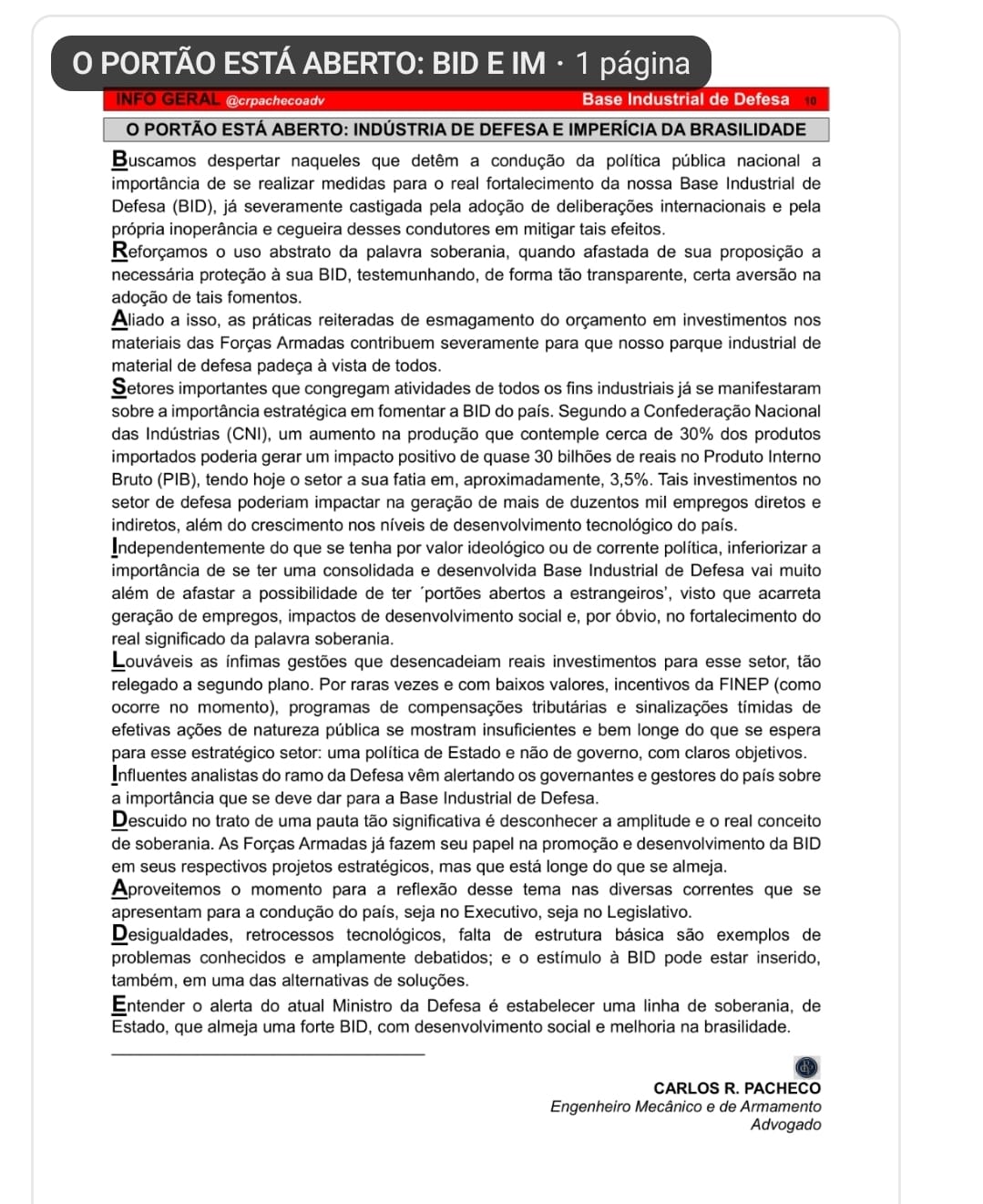 O PORTÃO CONTINUA ABERTO: A BASE INDUSTRIAL DE DEFESA ENTRE A RETÓRICA DA SOBERANIA E A REALIDADE DA DEPENDÊNCIA ESTRATÉGICA